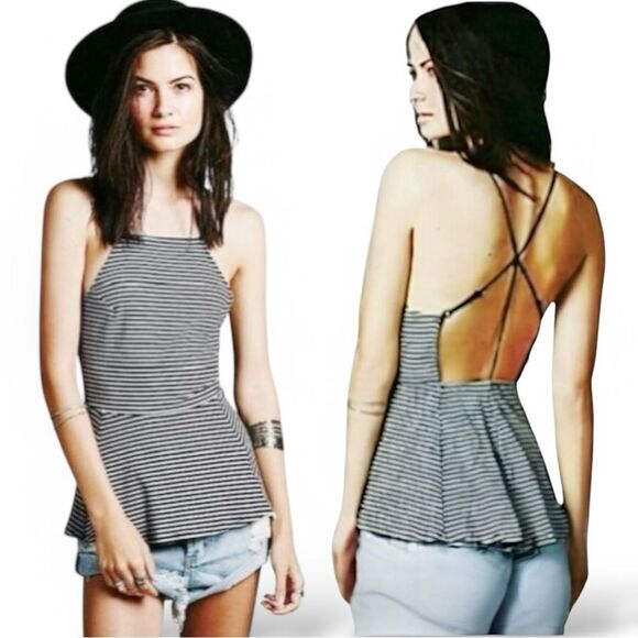 Free People We The Free Tabby Cat Fit & Flare Peplum Top - Picture 1 of 16
